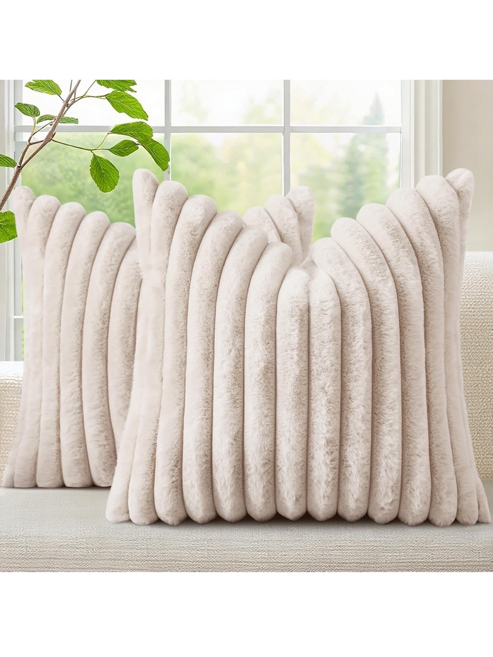 Summer Cozy Faux Fur Throw Pillow Covers Decorative Soft Plush Striped 1517/bb8